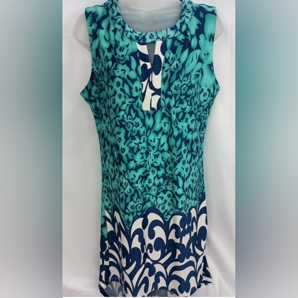 PAPILLON Sleeveless Boho Western Teal Navy Floral Dress Preppy (#1,302) - Picture 8 of 8